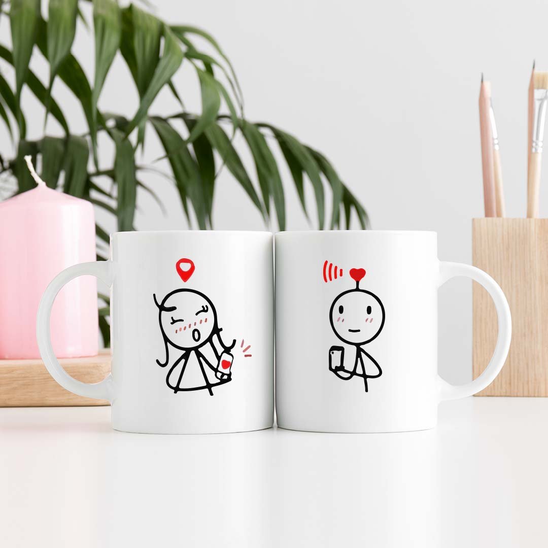 Always Connected Couple Mug Set – Love Signal Design-Giftii